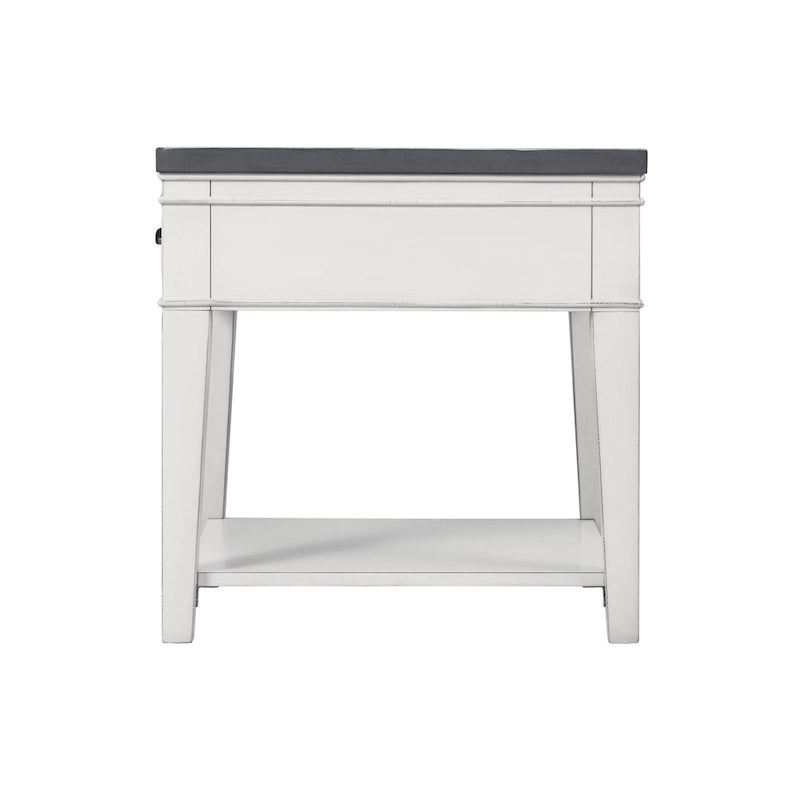 24" White & Grey 1-Drawer End Table - Birch Veneers & Hardwood, Antique White Base, Grey Top
