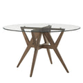 Round Mid-Century Modern Dining Table Walnut Finish Rubberwood Base Splayed Legs Contemporary Style
