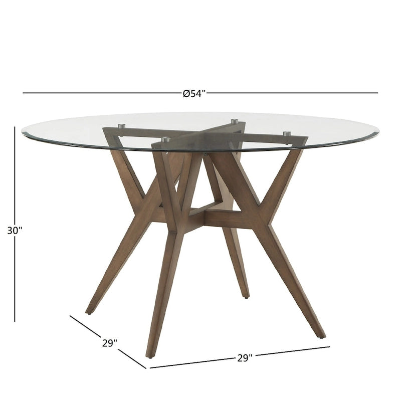 Round Mid-Century Modern Dining Table Walnut Finish Rubberwood Base Splayed Legs Contemporary Style