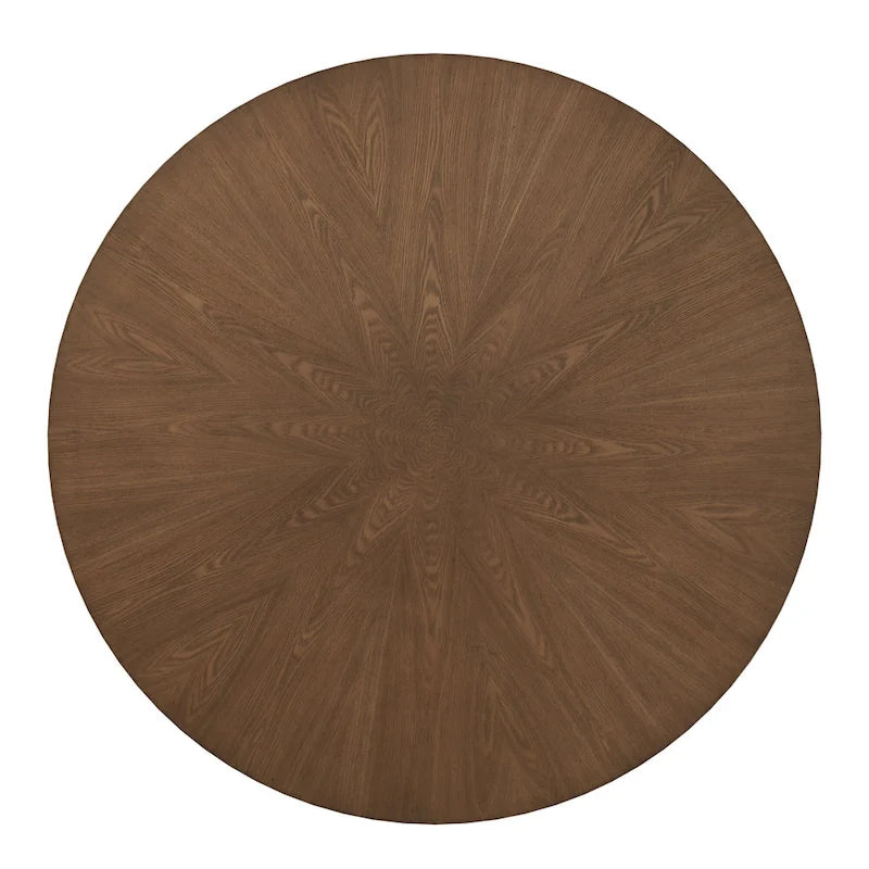 Round Mid-Century Modern Dining Table Walnut Finish Rubberwood Base Splayed Legs Contemporary Style
