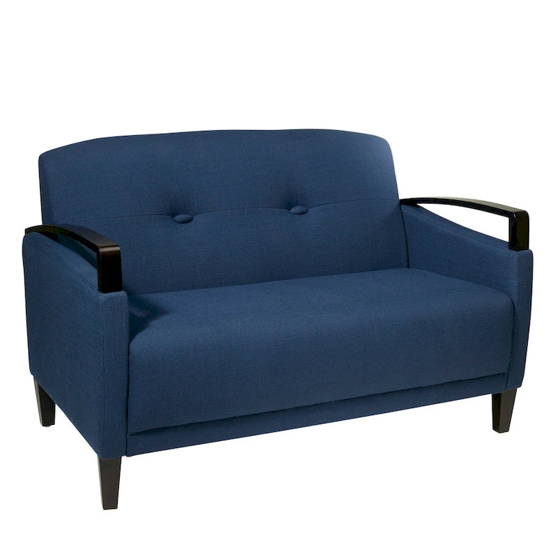OSP Home Furnishings Main St. Loveseat with EasyClean Interlace Fabric & Espresso Finish Wood Arms & Legs