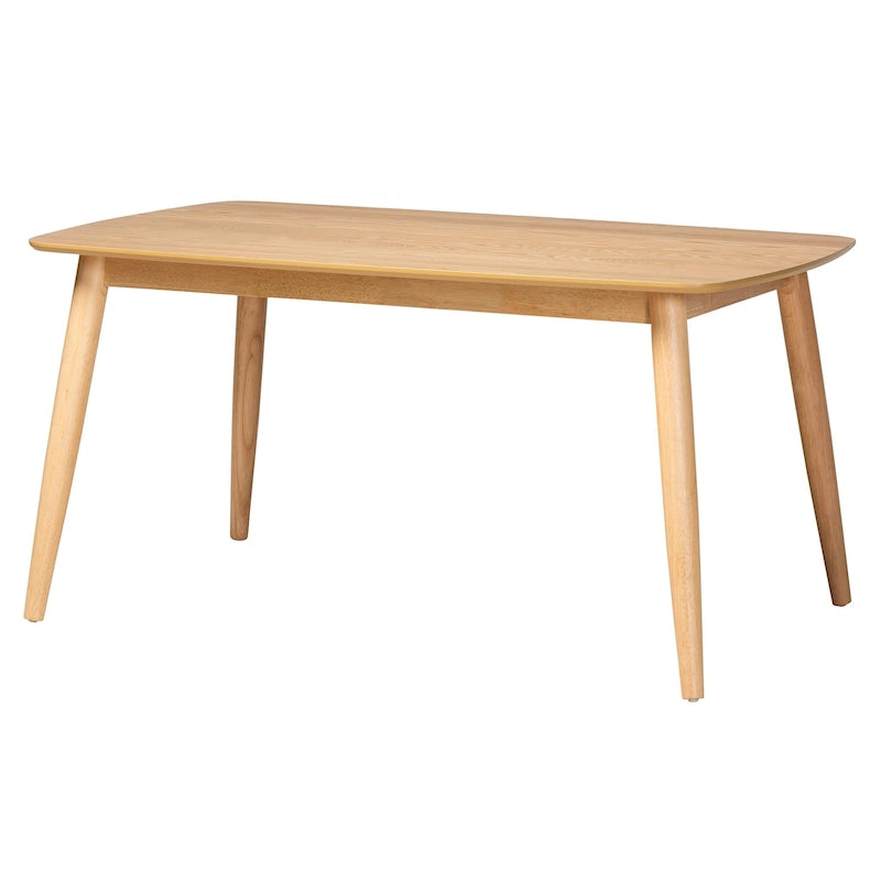 59-Inch Mid-Century Modern Dining Table - Rubberwood, Angled Legs, Rounded Corners, Seats 6, Robust Elegance