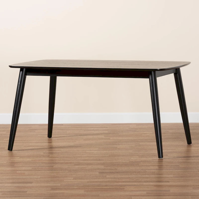 59-Inch Mid-Century Modern Dining Table - Rubberwood, Angled Legs, Rounded Corners, Seats 6, Robust Elegance