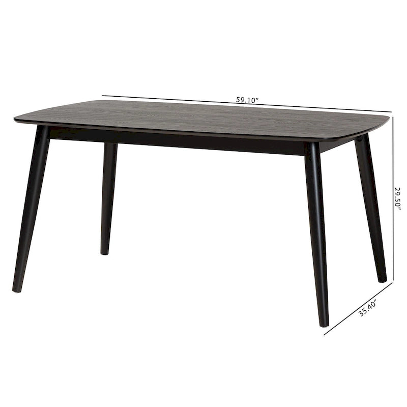 59-Inch Mid-Century Modern Dining Table - Rubberwood, Angled Legs, Rounded Corners, Seats 6, Robust Elegance