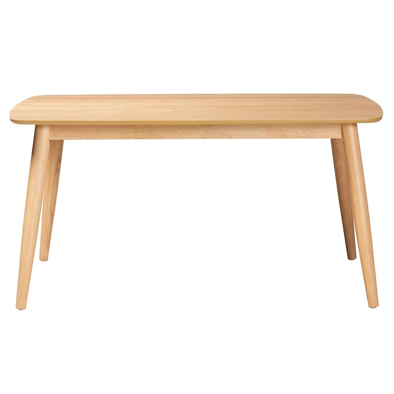 59-Inch Mid-Century Modern Dining Table - Rubberwood, Angled Legs, Rounded Corners, Seats 6, Robust Elegance