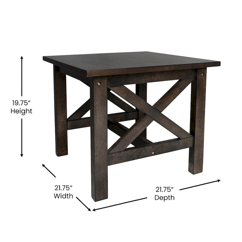 Solid Wood Farmhouse End Table - X-Frame Design, 300lb Capacity, Quick Assembly Under 30 Minutes, Floor Protector Glides