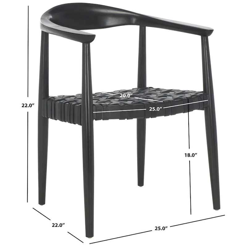 Woven Leather Accent Chair - French Cane Pattern, Black Solid Wood Frame, 25x22x22", Fully Assembled, Contemporary Chic