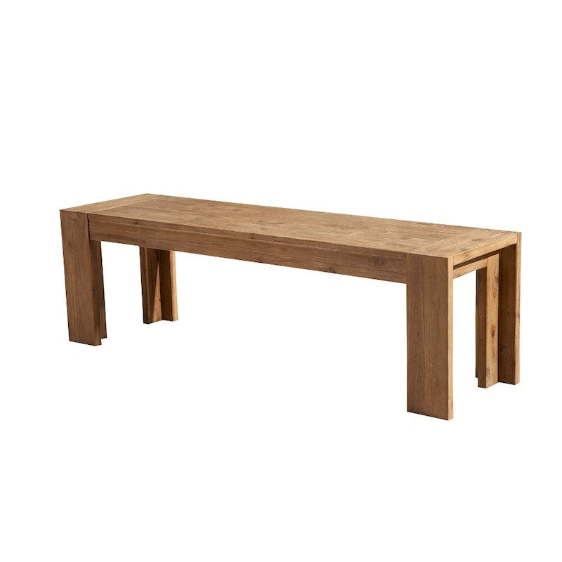 Solid Acacia Wood Dining Bench with Bracket Legs, Sandblasted Brown Finish, 58"L x 16"W x 18"H