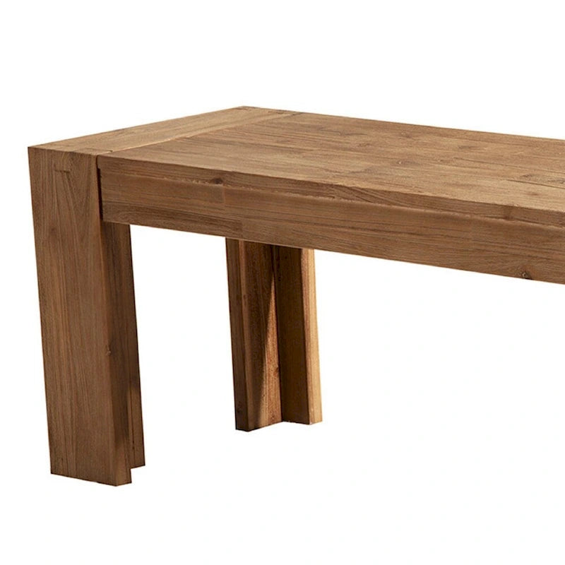Solid Acacia Wood Dining Bench with Bracket Legs, Sandblasted Brown Finish, 58"L x 16"W x 18"H