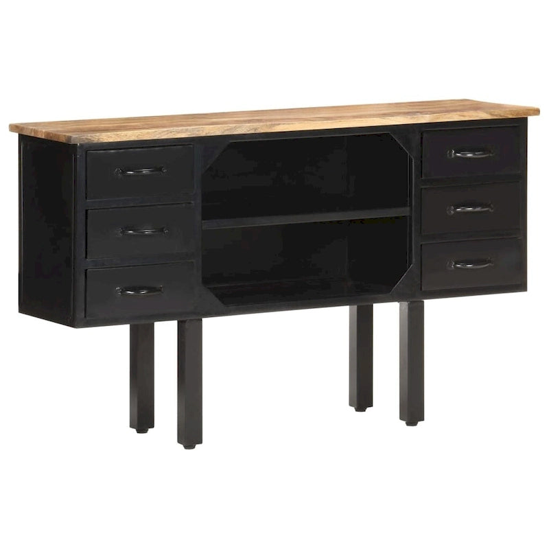 43.3" Sideboard Solid Rough Mango Wood and Steel 6 Drawers 2 Compartments Industrial Style Storage Cabinet
