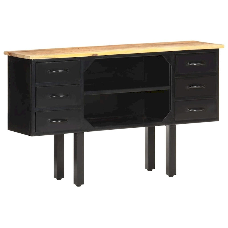 43.3" Sideboard Solid Rough Mango Wood and Steel 6 Drawers 2 Compartments Industrial Style Storage Cabinet