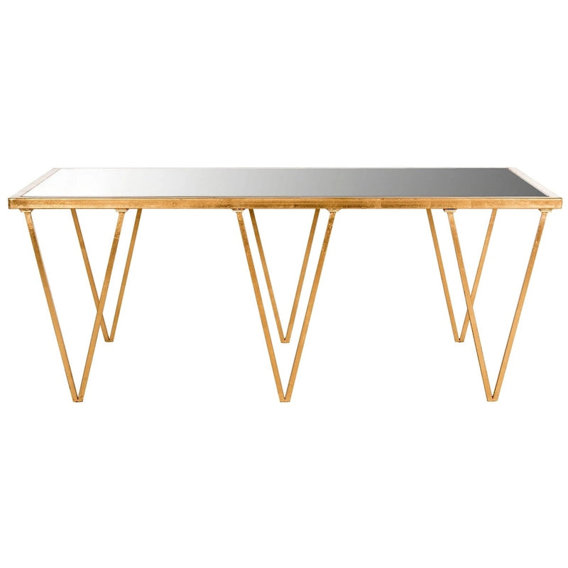 Antique Gold Leaf Coffee Table Modern Geometric Design Polished Mirror Top Contemporary Accent Furniture