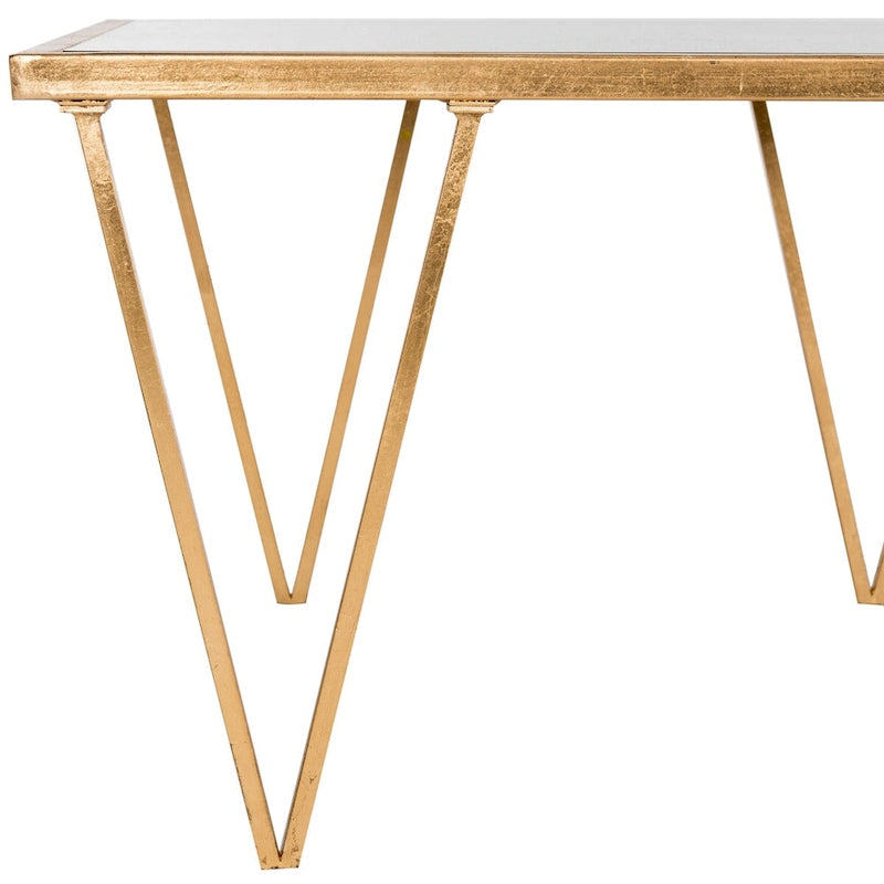 Antique Gold Leaf Coffee Table Modern Geometric Design Polished Mirror Top Contemporary Accent Furniture