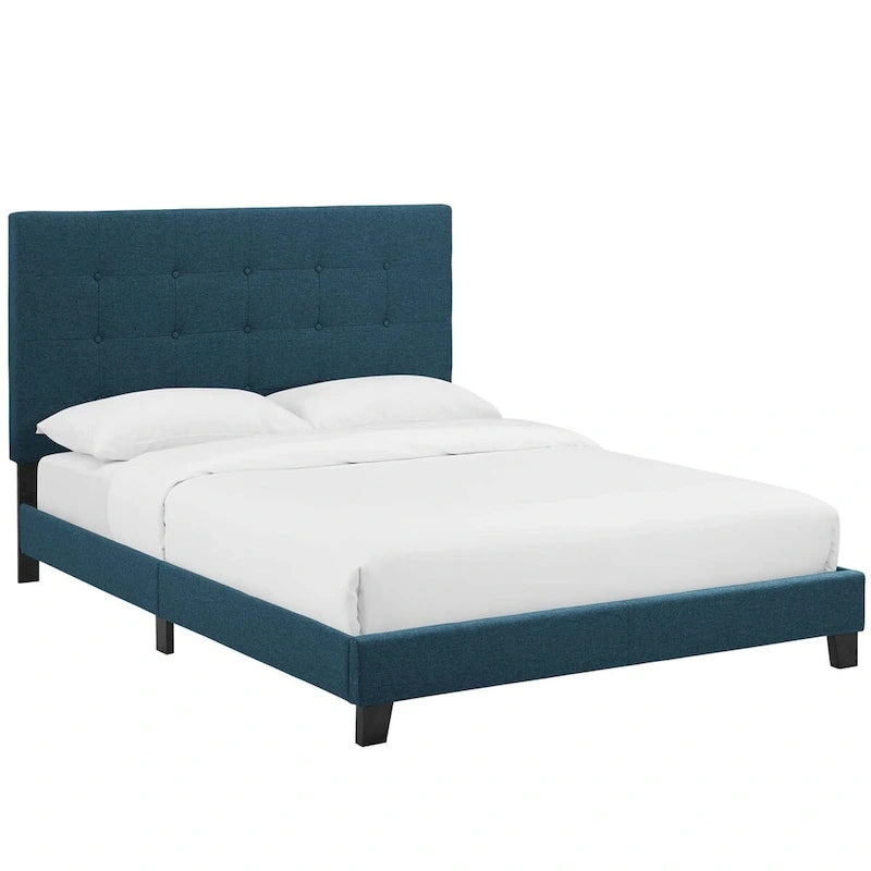 Queen Button-Tufted Upholstered Platform Bed - Soft Polyester Fabric, Padded Headboard, Wood Slat Support, 86x65x48", MDF Frame