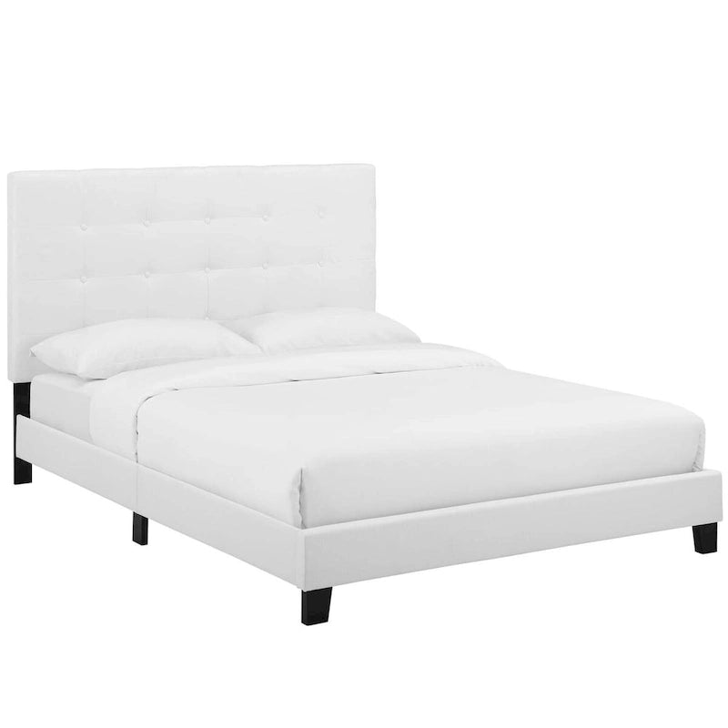 Queen Button-Tufted Upholstered Platform Bed - Soft Polyester Fabric, Padded Headboard, Wood Slat Support, 86x65x48", MDF Frame