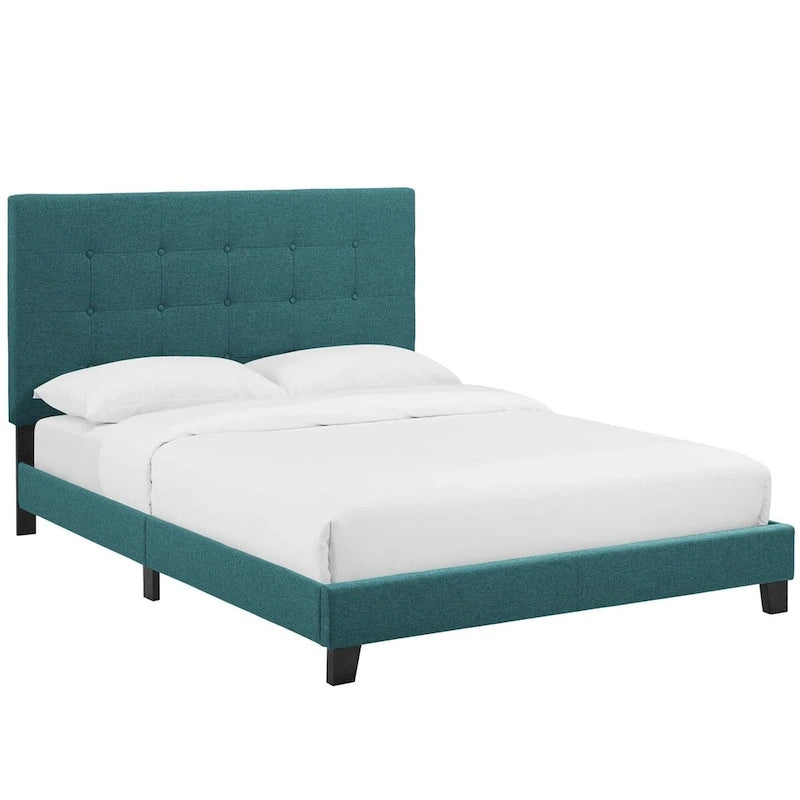 Queen Button-Tufted Upholstered Platform Bed - Soft Polyester Fabric, Padded Headboard, Wood Slat Support, 86x65x48", MDF Frame