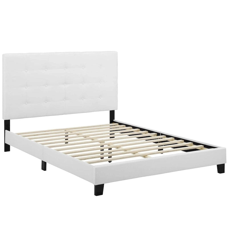Queen Button-Tufted Upholstered Platform Bed - Soft Polyester Fabric, Padded Headboard, Wood Slat Support, 86x65x48", MDF Frame