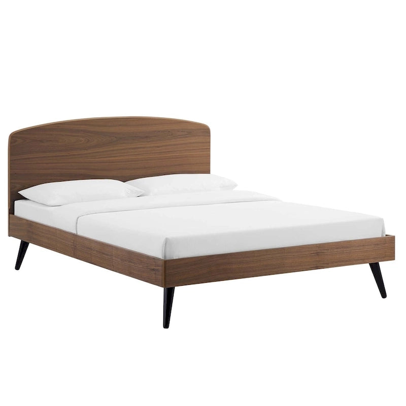 Queen Size Mid-Century Wood Platform Bed with Arched Headboard, Slat Support, 601 lbs Capacity