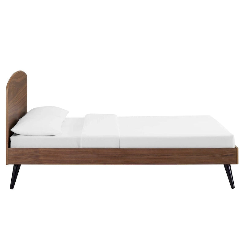 Queen Size Mid-Century Wood Platform Bed with Arched Headboard, Slat Support, 601 lbs Capacity