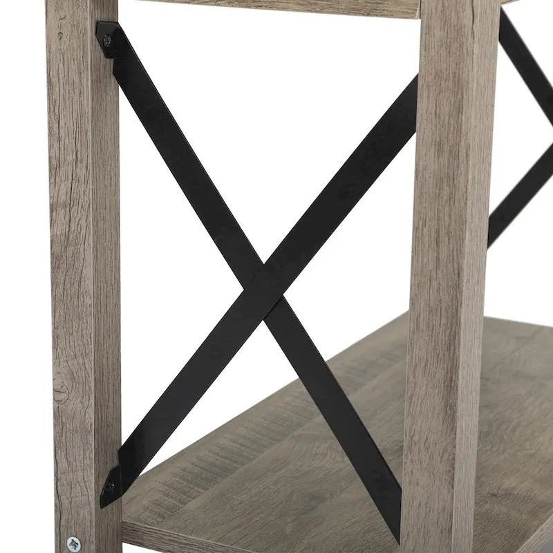Farmhouse Flip Top End Table with Charging Station - 2 AC Outlets & 2 USB Ports, Drawer & Storage Shelf, Narrow Nightstand - 23.6"L x 11"W x 23.8"H