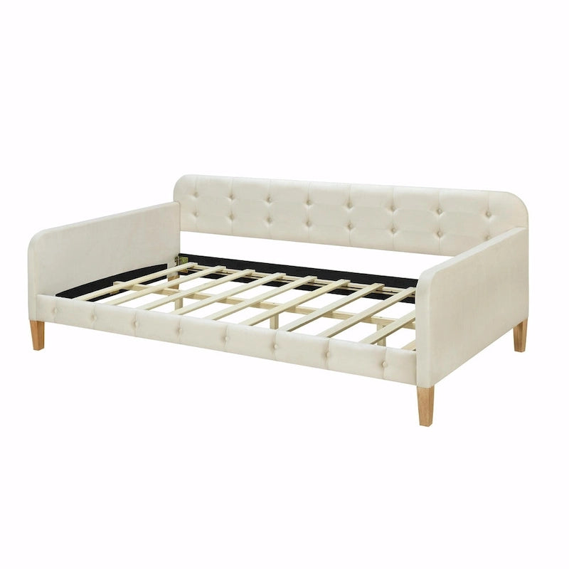 Velvet Upholstered Daybed - Full/Twin Size, 600lb Capacity, 4 Pine Wood Legs, Dual Function Sofa Bed with Slat Kit