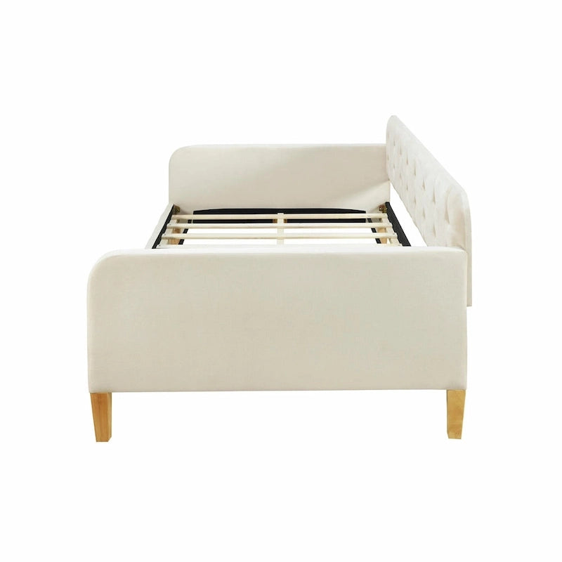 Velvet Upholstered Daybed - Full/Twin Size, 600lb Capacity, 4 Pine Wood Legs, Dual Function Sofa Bed with Slat Kit