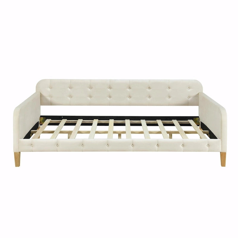 Velvet Upholstered Daybed - Full/Twin Size, 600lb Capacity, 4 Pine Wood Legs, Dual Function Sofa Bed with Slat Kit