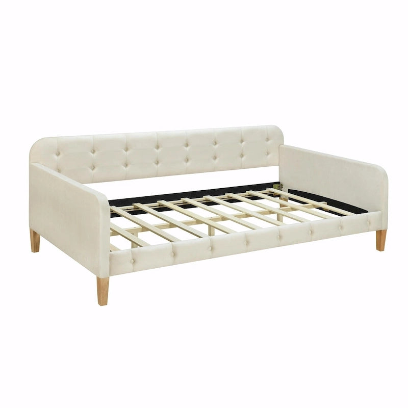 Velvet Upholstered Daybed - Full/Twin Size, 600lb Capacity, 4 Pine Wood Legs, Dual Function Sofa Bed with Slat Kit