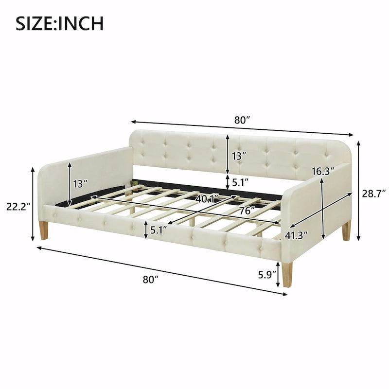 Velvet Upholstered Daybed - Full/Twin Size, 600lb Capacity, 4 Pine Wood Legs, Dual Function Sofa Bed with Slat Kit