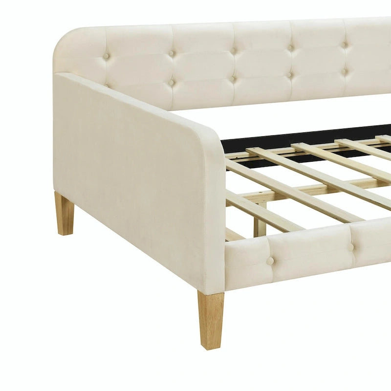 Velvet Upholstered Daybed - Full/Twin Size, 600lb Capacity, 4 Pine Wood Legs, Dual Function Sofa Bed with Slat Kit