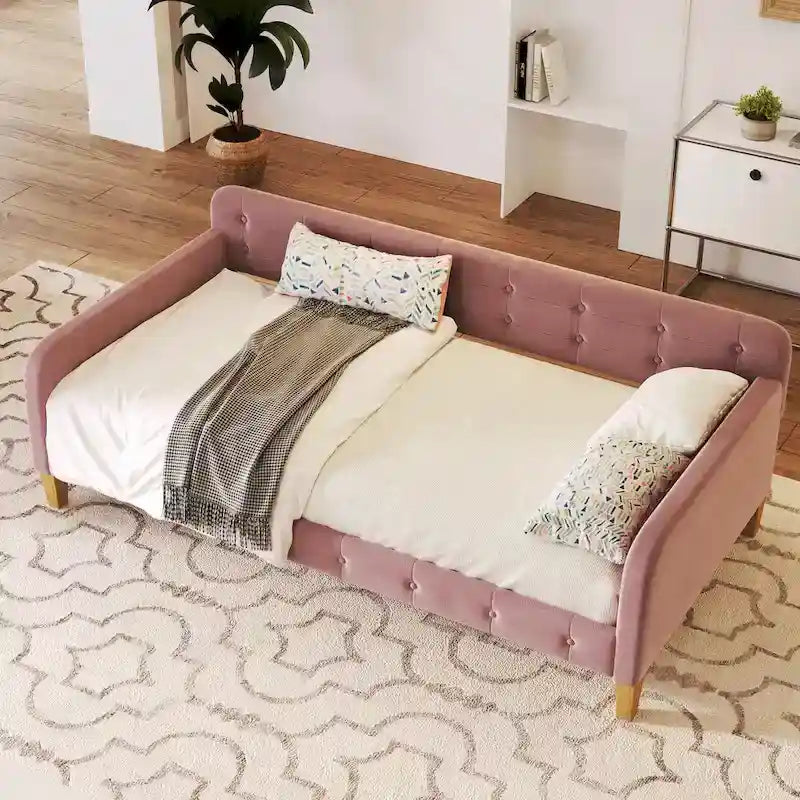 Velvet Upholstered Daybed - Full/Twin Size, 600lb Capacity, 4 Pine Wood Legs, Dual Function Sofa Bed with Slat Kit