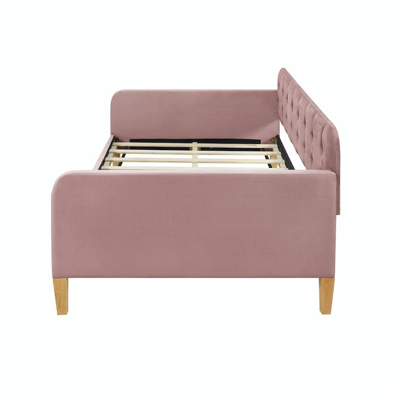 Velvet Upholstered Daybed - Full/Twin Size, 600lb Capacity, 4 Pine Wood Legs, Dual Function Sofa Bed with Slat Kit