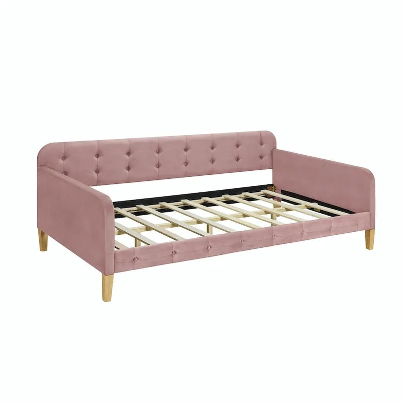 Velvet Upholstered Daybed - Full/Twin Size, 600lb Capacity, 4 Pine Wood Legs, Dual Function Sofa Bed with Slat Kit