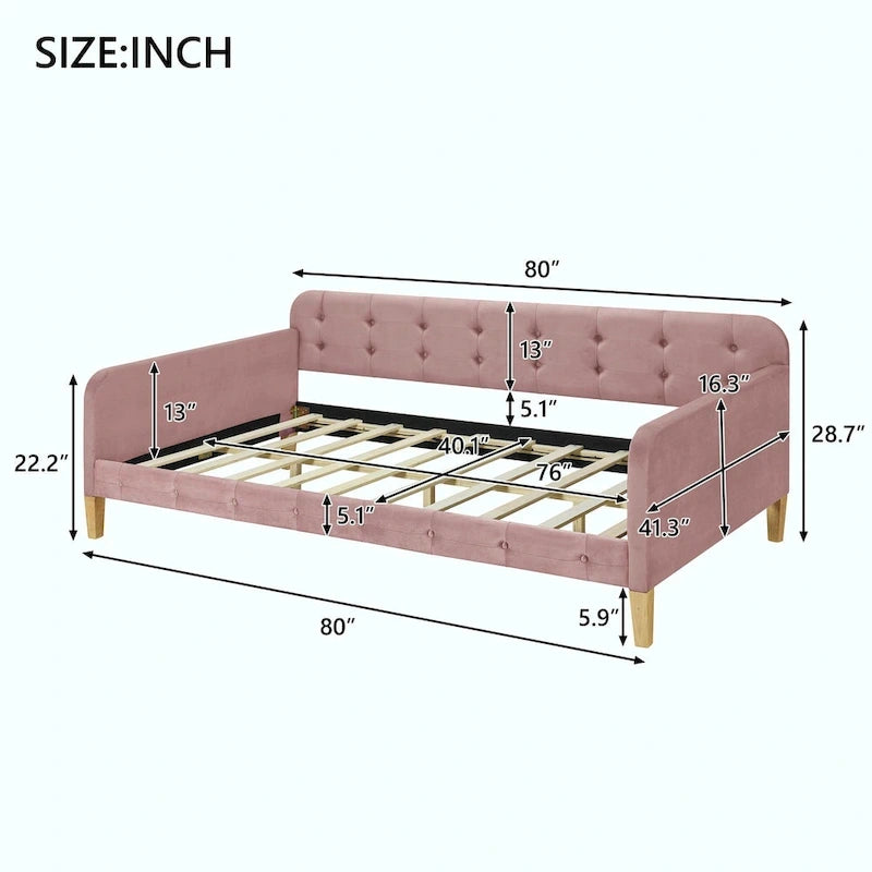 Velvet Upholstered Daybed - Full/Twin Size, 600lb Capacity, 4 Pine Wood Legs, Dual Function Sofa Bed with Slat Kit