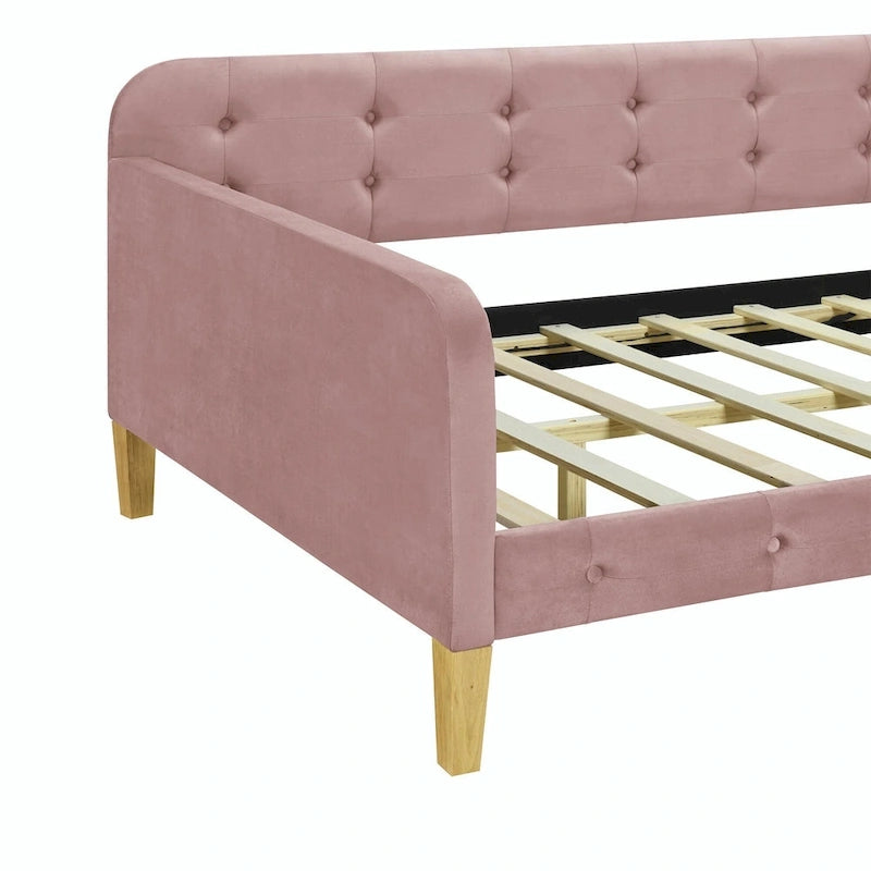 Velvet Upholstered Daybed - Full/Twin Size, 600lb Capacity, 4 Pine Wood Legs, Dual Function Sofa Bed with Slat Kit