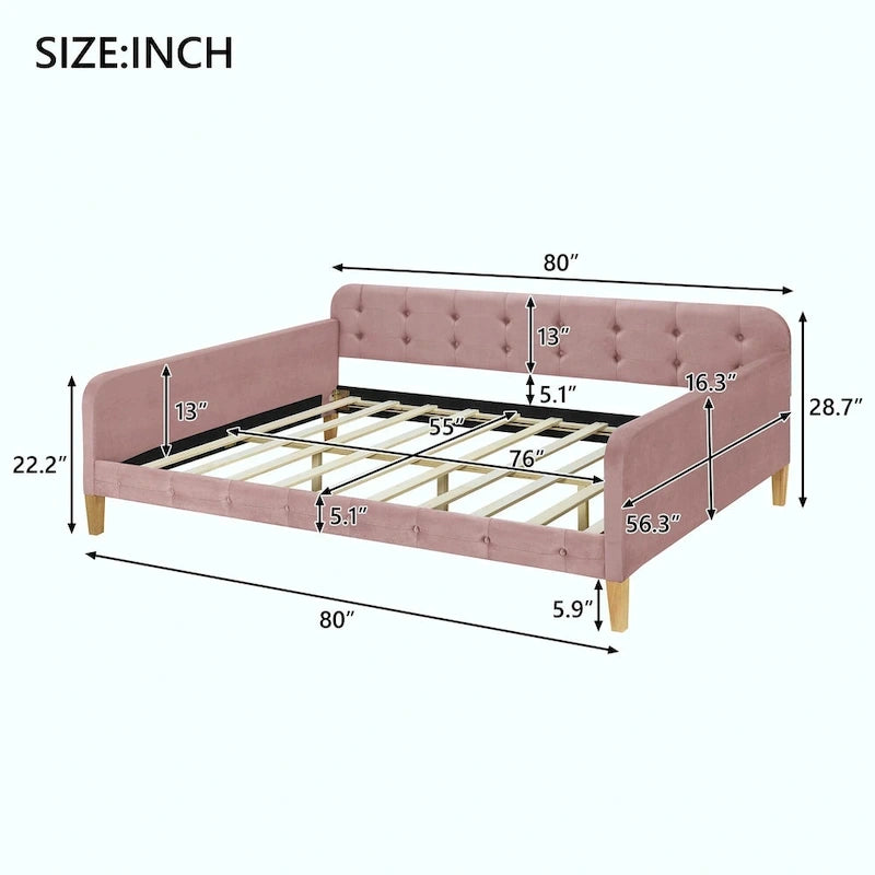 Velvet Upholstered Daybed - Full/Twin Size, 600lb Capacity, 4 Pine Wood Legs, Dual Function Sofa Bed with Slat Kit