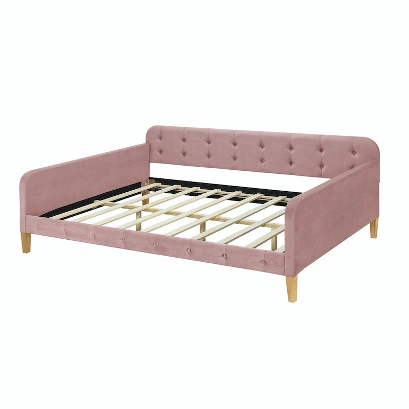 Velvet Upholstered Daybed - Full/Twin Size, 600lb Capacity, 4 Pine Wood Legs, Dual Function Sofa Bed with Slat Kit
