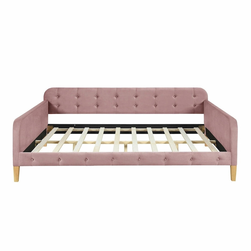 Velvet Upholstered Daybed - Full/Twin Size, 600lb Capacity, 4 Pine Wood Legs, Dual Function Sofa Bed with Slat Kit