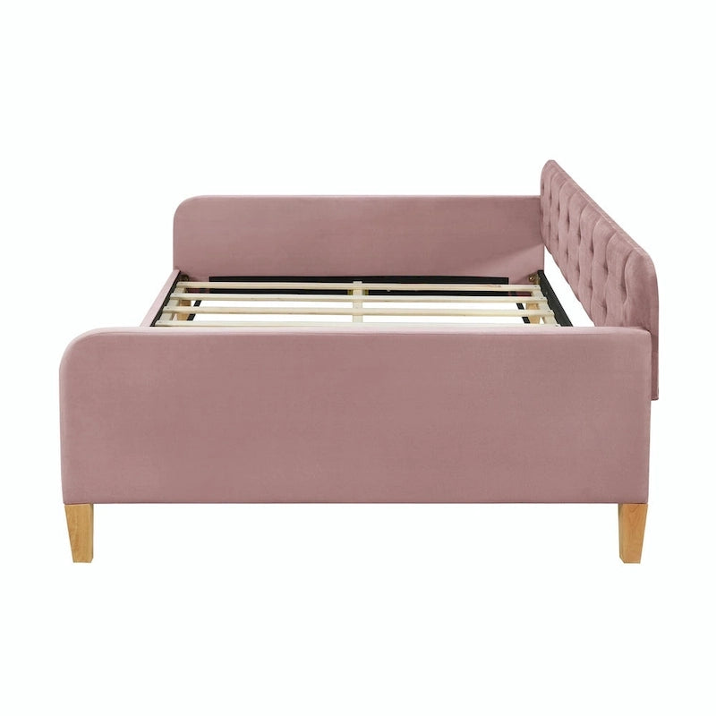 Velvet Upholstered Daybed - Full/Twin Size, 600lb Capacity, 4 Pine Wood Legs, Dual Function Sofa Bed with Slat Kit