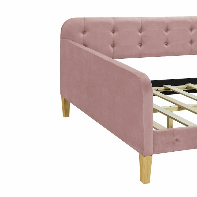 Velvet Upholstered Daybed - Full/Twin Size, 600lb Capacity, 4 Pine Wood Legs, Dual Function Sofa Bed with Slat Kit