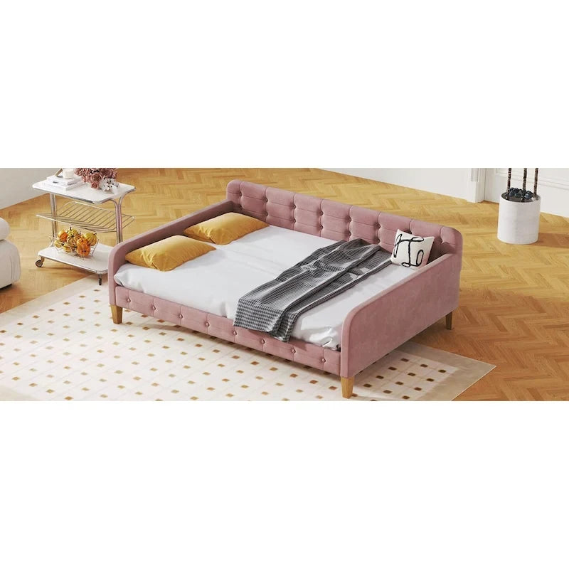 Velvet Upholstered Daybed - Full/Twin Size, 600lb Capacity, 4 Pine Wood Legs, Dual Function Sofa Bed with Slat Kit