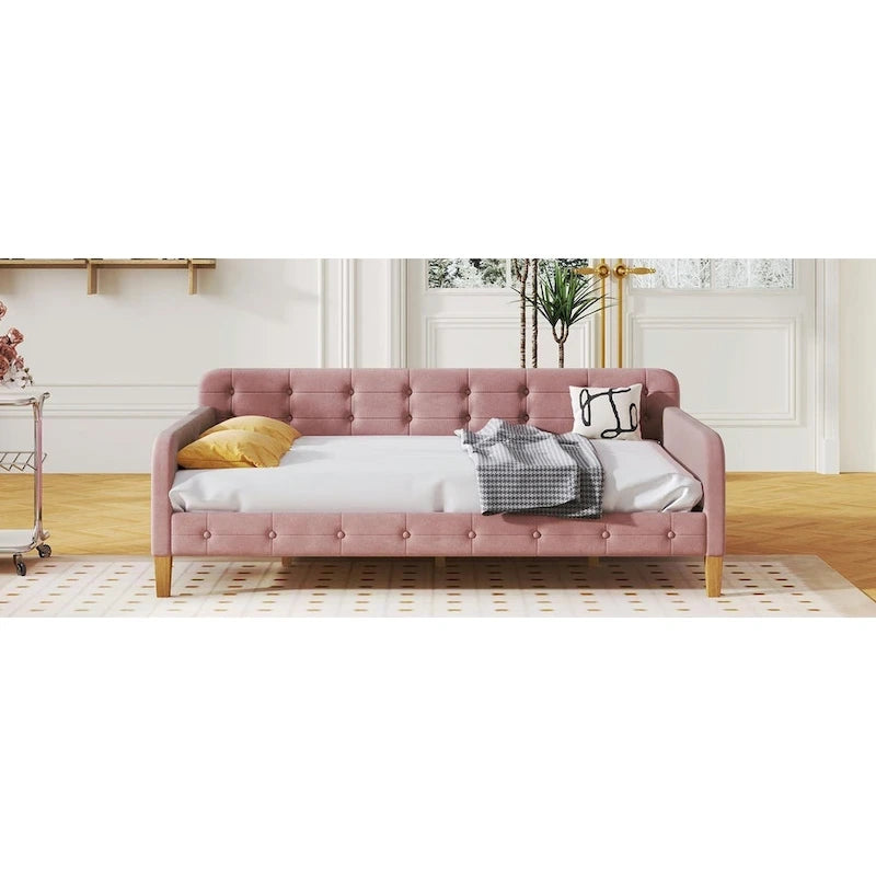 Velvet Upholstered Daybed - Full/Twin Size, 600lb Capacity, 4 Pine Wood Legs, Dual Function Sofa Bed with Slat Kit