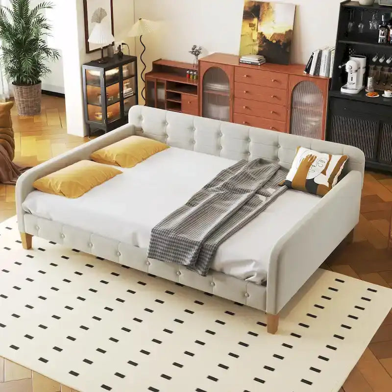 Velvet Upholstered Daybed - Full/Twin Size, 600lb Capacity, 4 Pine Wood Legs, Dual Function Sofa Bed with Slat Kit