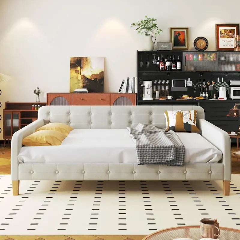Velvet Upholstered Daybed - Full/Twin Size, 600lb Capacity, 4 Pine Wood Legs, Dual Function Sofa Bed with Slat Kit