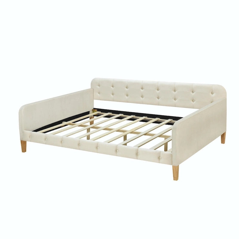 Velvet Upholstered Daybed - Full/Twin Size, 600lb Capacity, 4 Pine Wood Legs, Dual Function Sofa Bed with Slat Kit