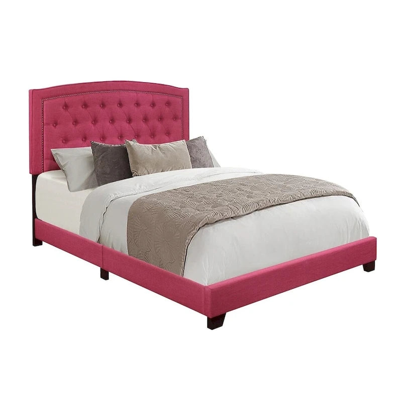 Pink Fabric Upholstered Tufted Bed - Full/Queen/King Sizes, 53" High Headboard, Button Tufted Design, Modern Glam Bedroom