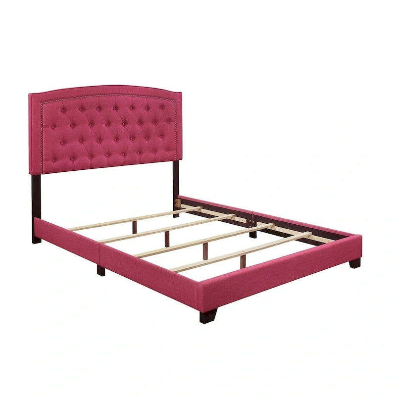 Pink Fabric Upholstered Tufted Bed - Full/Queen/King Sizes, 53" High Headboard, Button Tufted Design, Modern Glam Bedroom