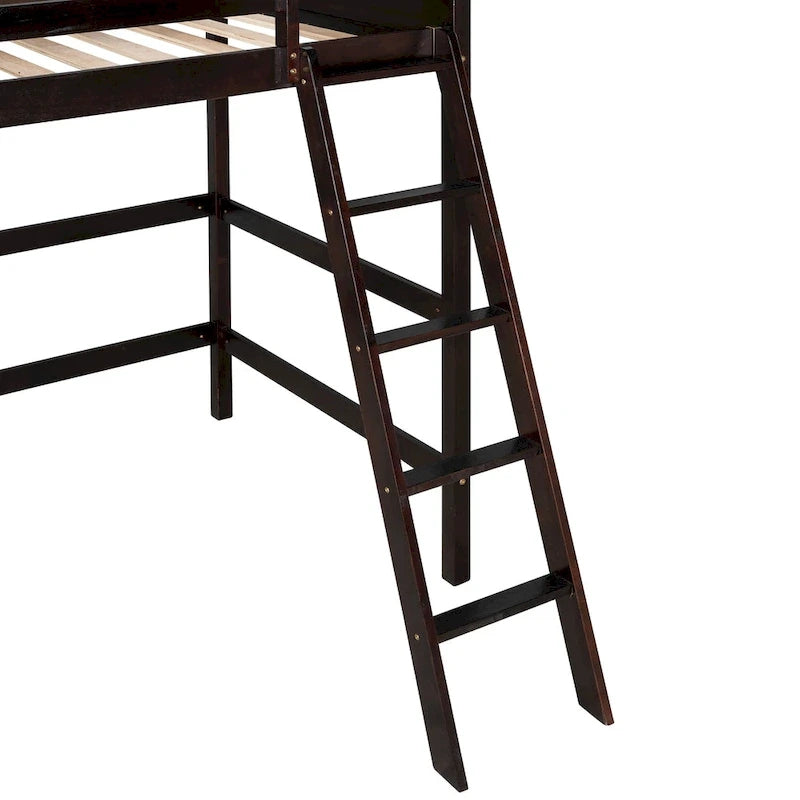 Twin Size Loft Bed with Ladder & Guard Rails - Solid Pine Wood Frame, 14 Slat Support, Space-Saving Design, No Box Spring Needed - 79.5"L x 67.5"H