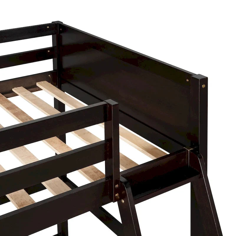 Twin Size Loft Bed with Ladder & Guard Rails - Solid Pine Wood Frame, 14 Slat Support, Space-Saving Design, No Box Spring Needed - 79.5"L x 67.5"H
