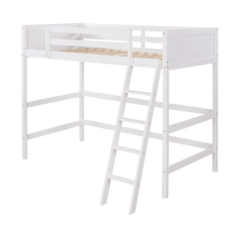Twin Size Loft Bed with Ladder & Guard Rails - Solid Pine Wood Frame, 14 Slat Support, Space-Saving Design, No Box Spring Needed - 79.5"L x 67.5"H